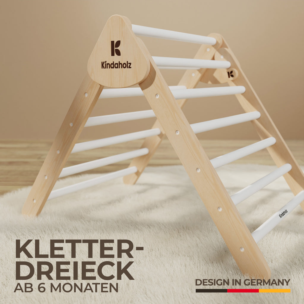 SAMI Kletterdreieck weiß von KinderGlück – Pikler-Dreieck aus FSC-Buchenholz mit weißen Sprossen, Design in Germany, ab 6 Monaten geeignet