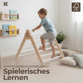 SAMI Kletterdreieck weiß von KinderGlück – Kind entwickelt Selbstbewusstsein und Selbstständigkeit durch spielerisches Klettern auf dem Montessori-Kletterdreieck aus FSC-Buchenholz