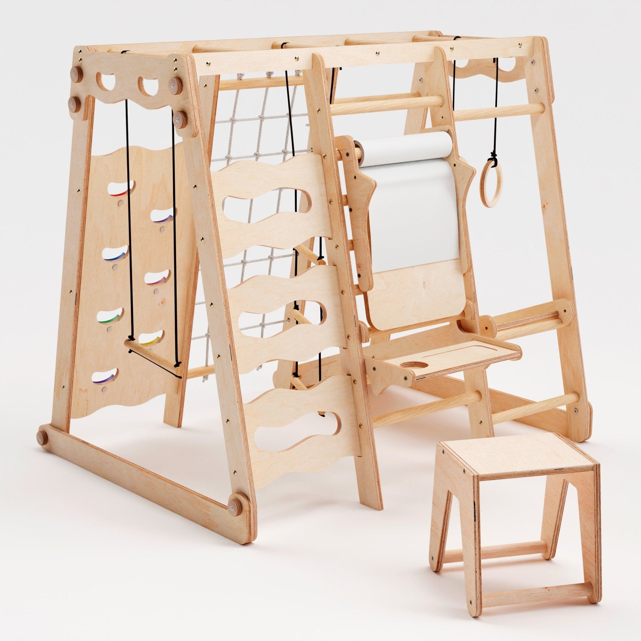 6in1 Indoor-Spielplatz aus Holz für Kinder –  Schaukel, Rutsche, Seil und Treppe-5