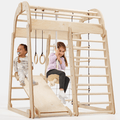 6in1 Indoor Spielplatz für Kinder: Klettergerüst mit Kletternetz, Rutsche, Gymnastikringe, Hängende Leiter und Disc-Schaukel – Beige-0