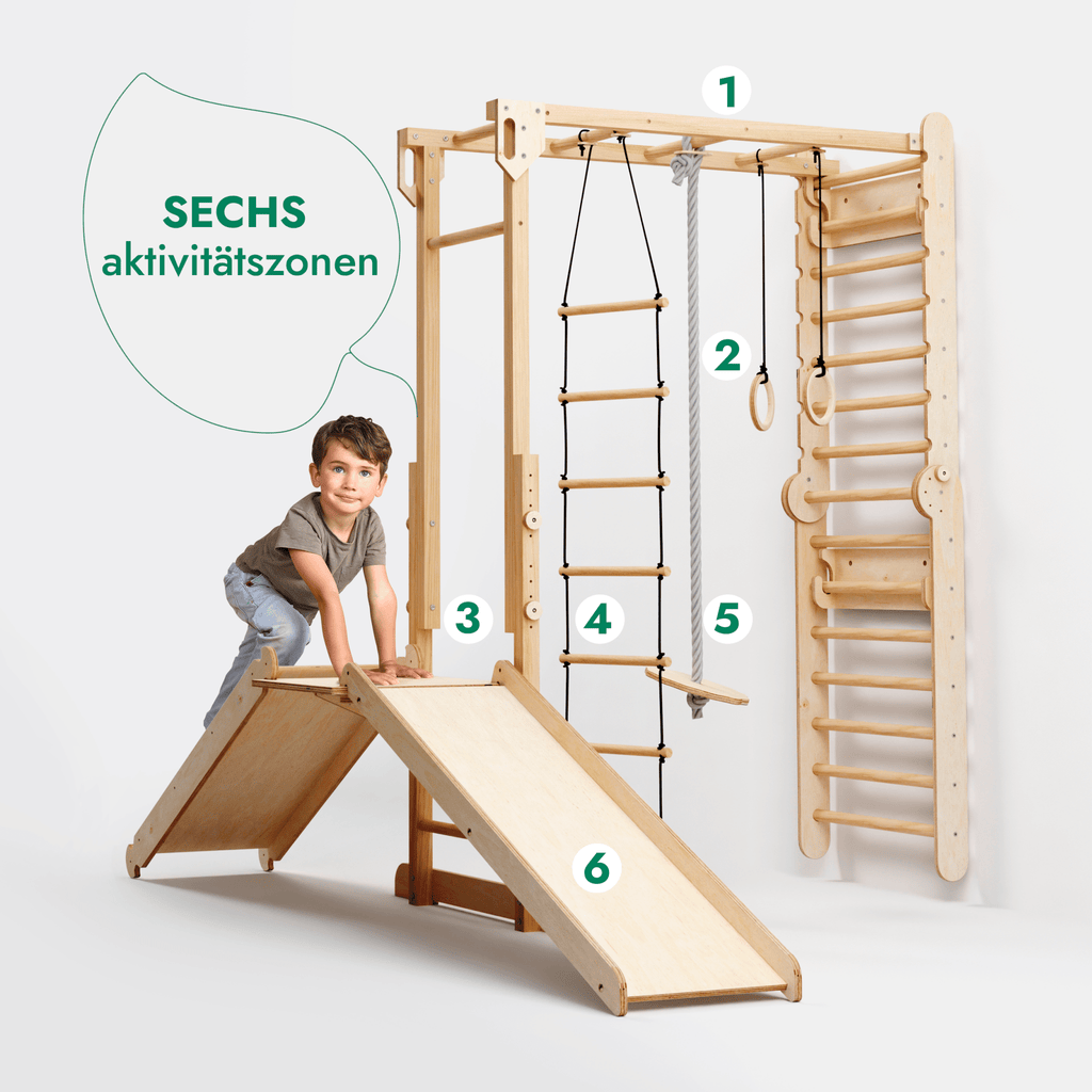 7-in-1 Dschungel-Spielset für Kinder: Sprossenwand + Kletterstange + Schaukelset + Rutsche + Kletterrampe-2