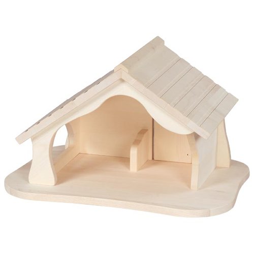 Montierter Stall aus Holz mit Weihnachtsstern