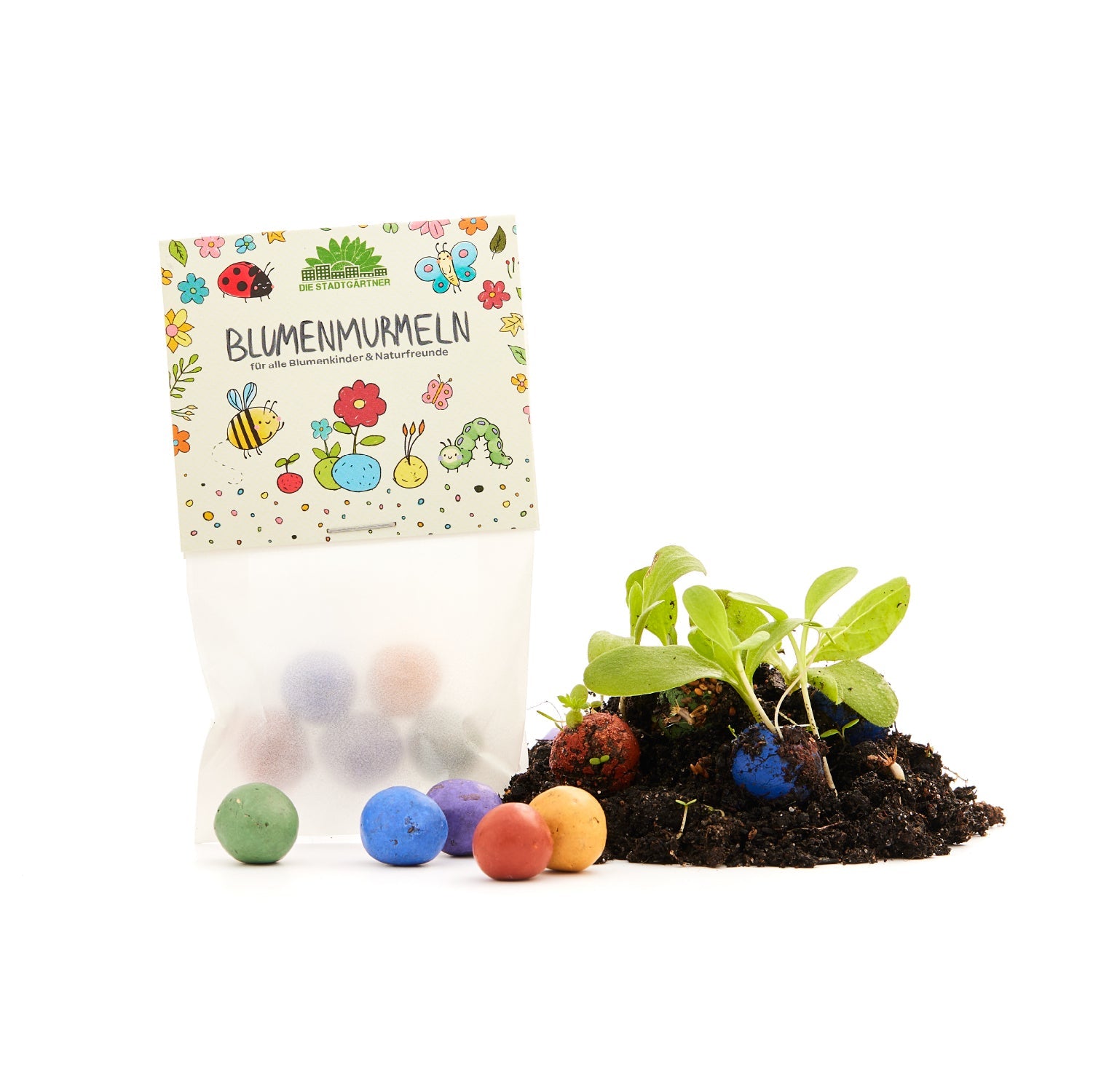 1x 5 Blumenmurmeln im Tütchen