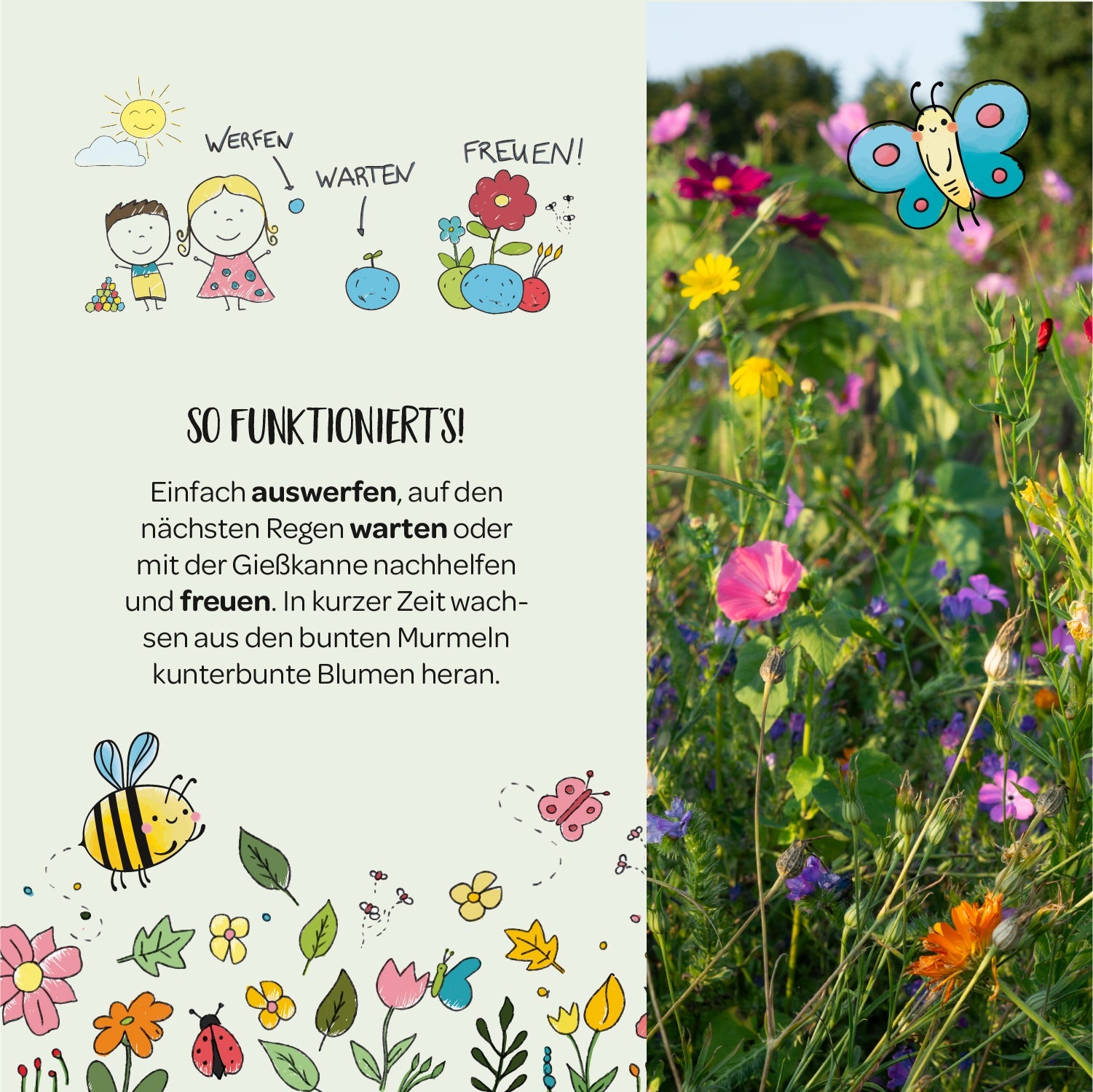 10x5 Blumenmurmeln im Tütchen "Hase mit Möhren"