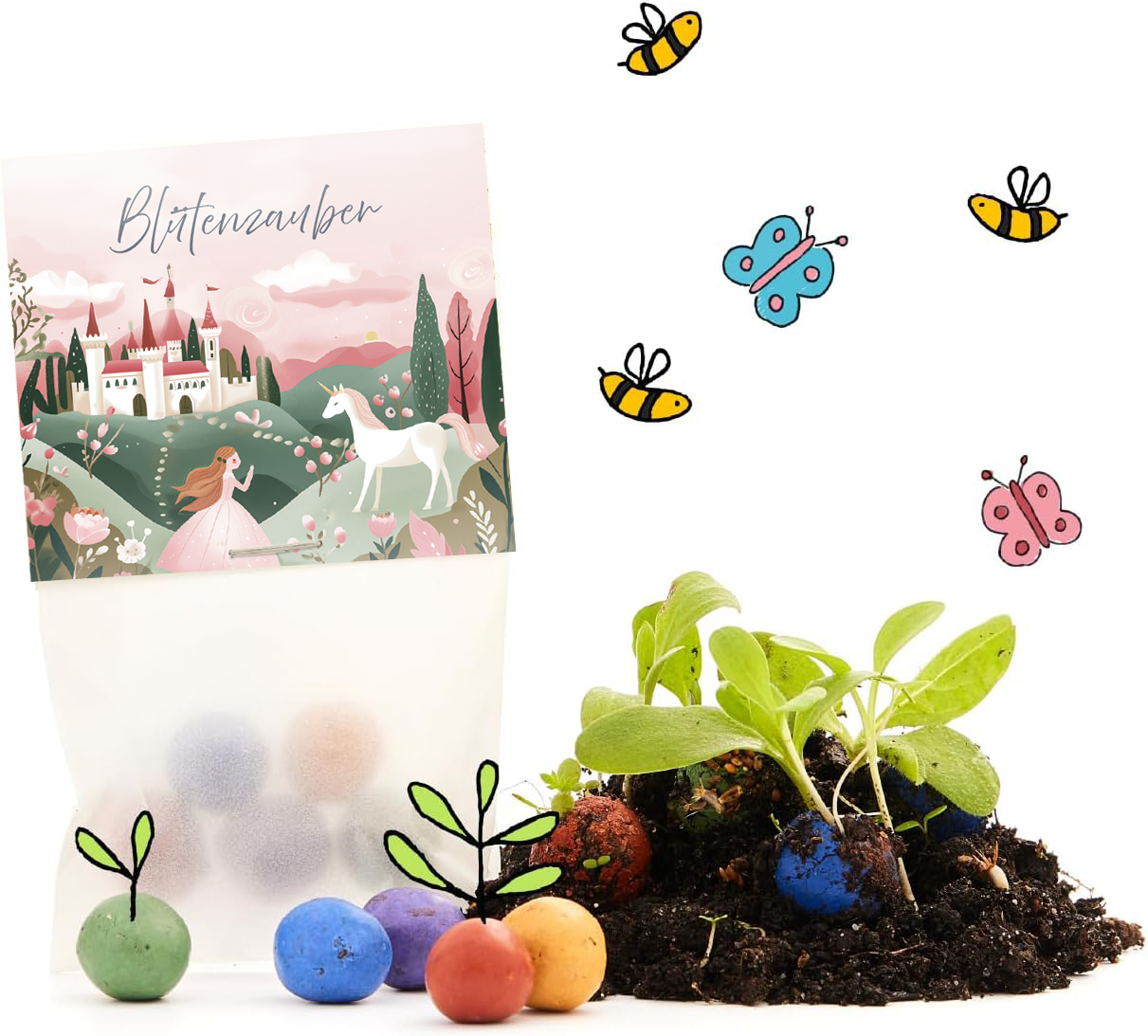 10x5 Blumenmurmeln im Tütchen – Blütenzauber