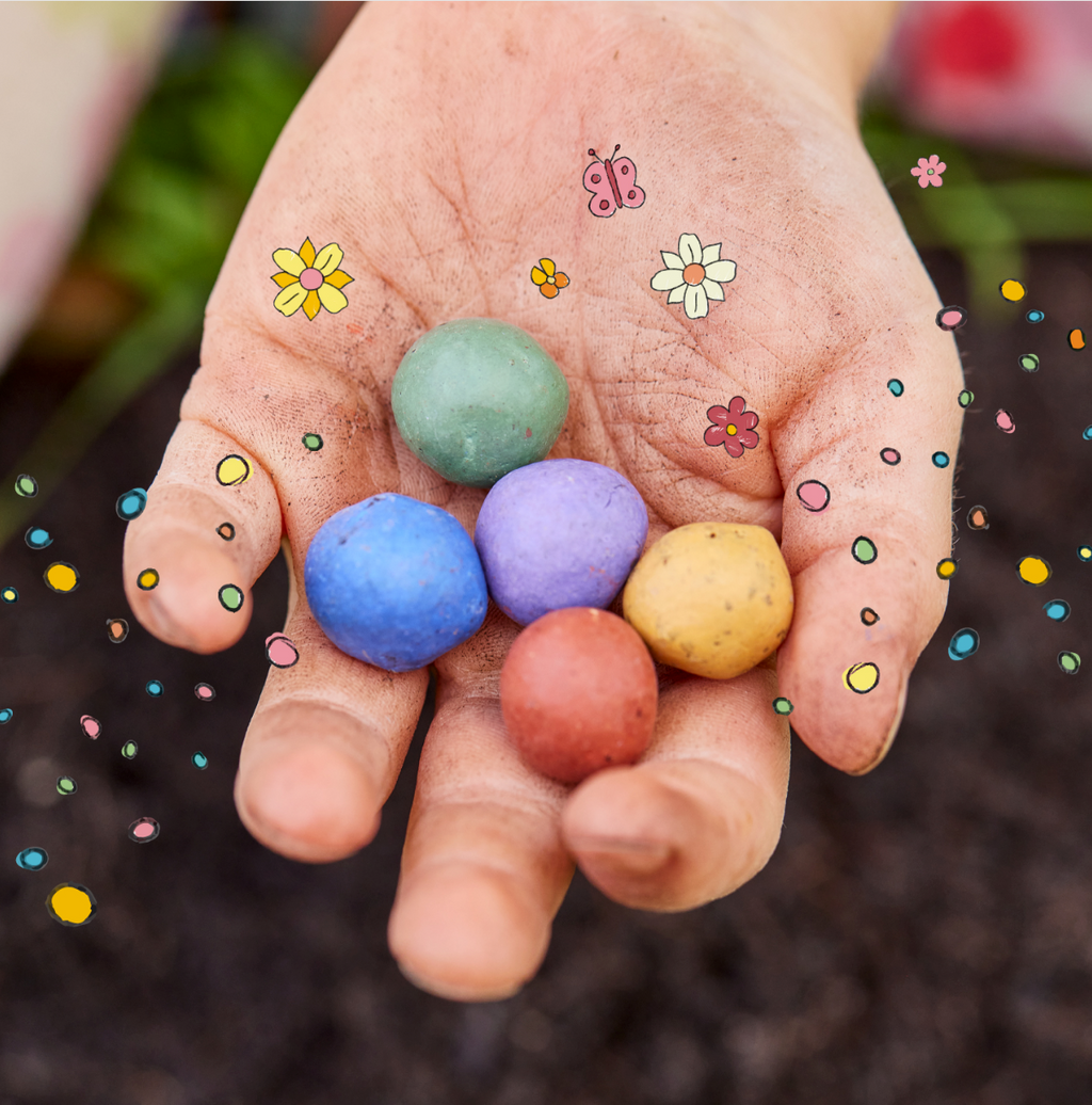 10x5 Blumenmurmeln im Tütchen "Möhren" - Frohe Ostern