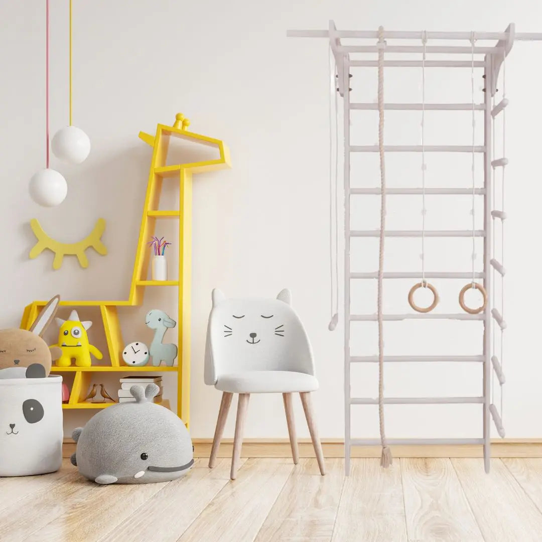 Švediška - gimnastikos sienelė su priedais 220x80 cm. /balta new-1