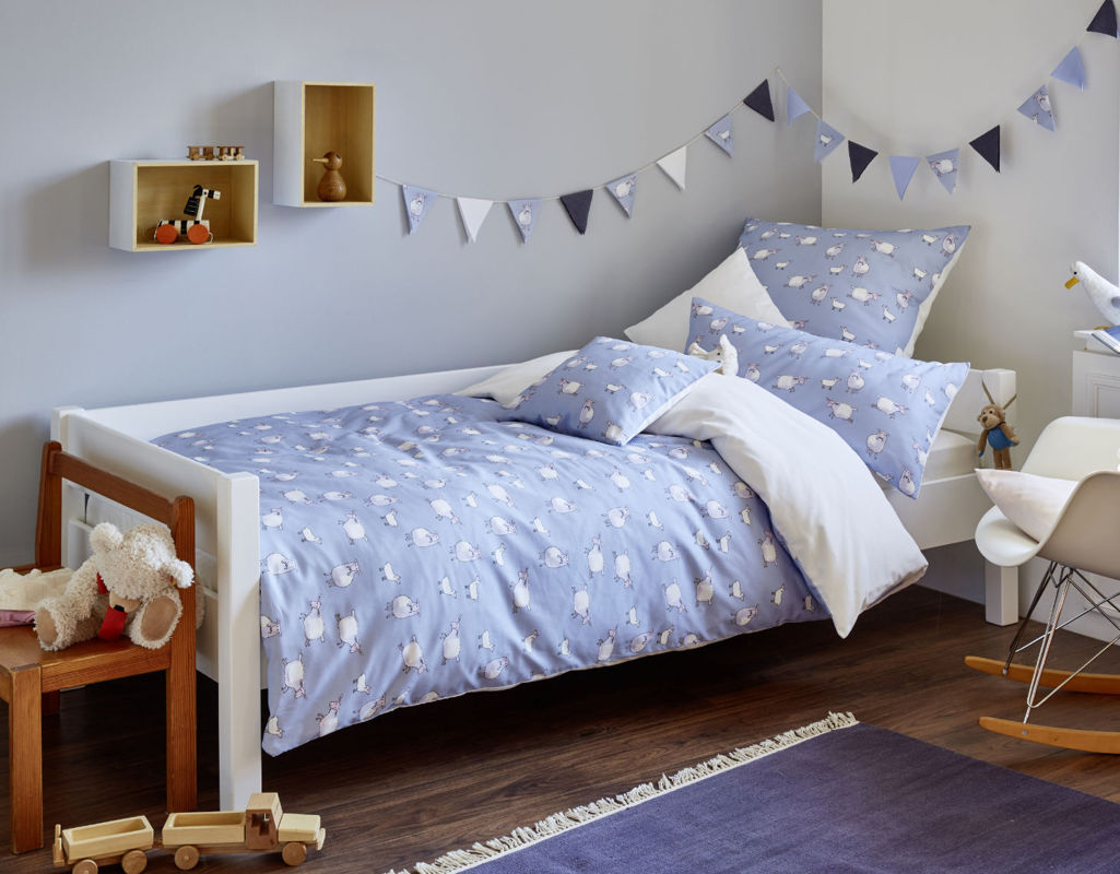 Bio-Satin Kinderbettwäsche Schäfchen von Cotonea im Kinderzimmer