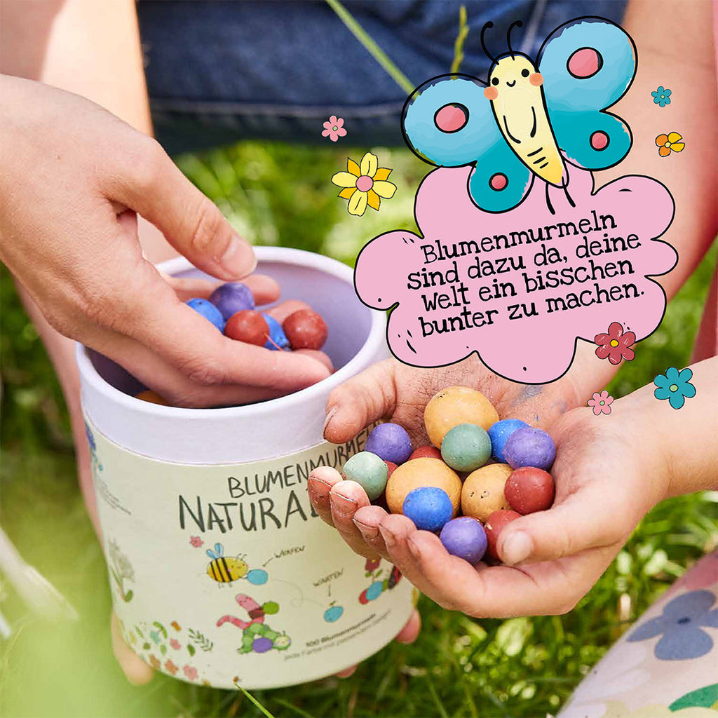 Naturabenteuer – Dose mit 100 Blumenmurmeln