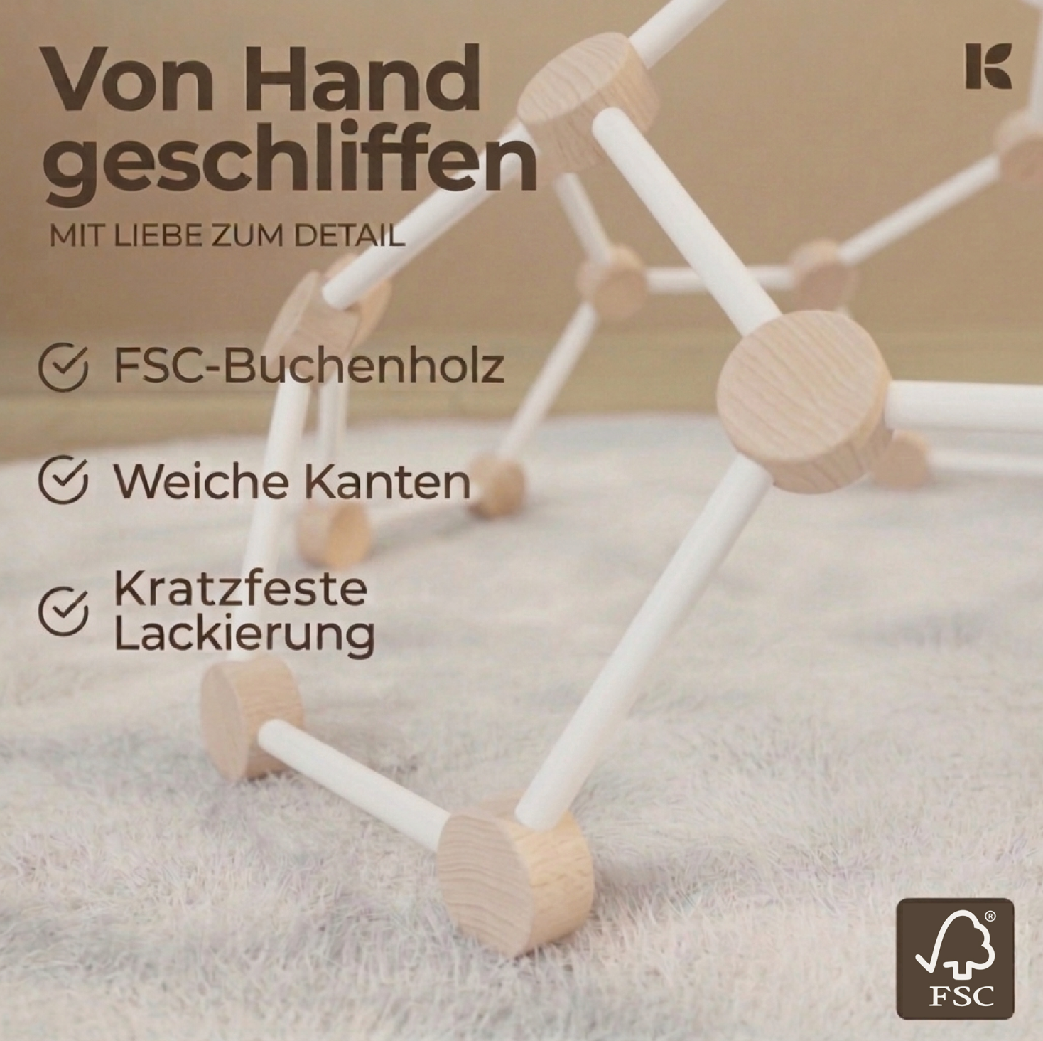 MAXI Kletterdom Natur – Von Hand geschliffen, weiche Kanten | KinderGlück