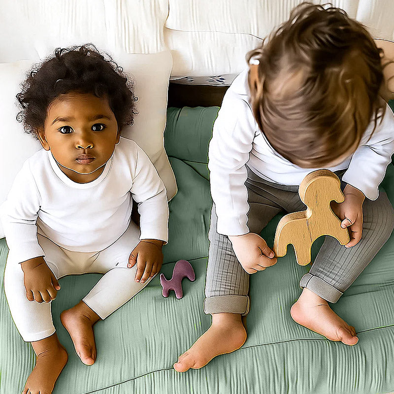 edredon et coussin vert et blanc lit enfant 18 mois coton bio france papate-1